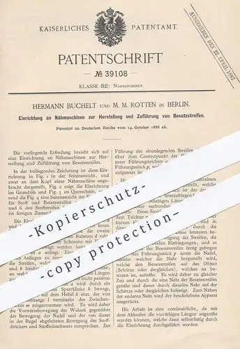 original Patent - Hermann Buchelt , M. M. Rotten , Berlin , 1886 , Nähmaschine | Nähmaschinen , Nähen , Schneider !!!