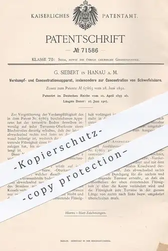 original Patent - G. Siebert , Hanau / Main , 1893 , Apparat zur Konzentration von Schwefelsäure | Verdampfer !!