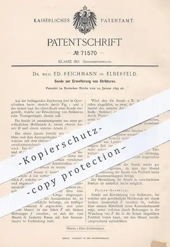 original Patent - Dr. med. Ed. Reichmann , Elberfeld , 1893 , Sonde zur Erweiterung von Strikturen | Medizin , Arzt !!