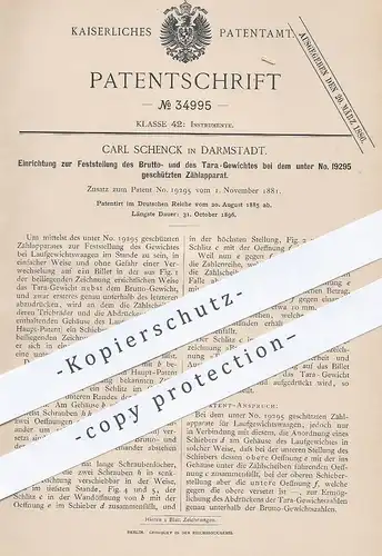 original Patent - Carl Schenck , Darmstadt , 1885 , Brutto und Tara - Gewicht an Waagen | Waage , Wiegen !!!