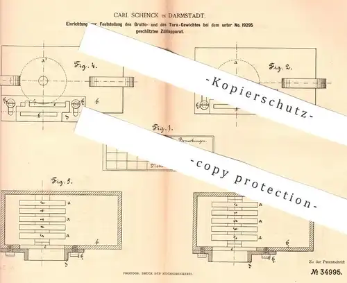 original Patent - Carl Schenck , Darmstadt , 1885 , Brutto und Tara - Gewicht an Waagen | Waage , Wiegen !!!