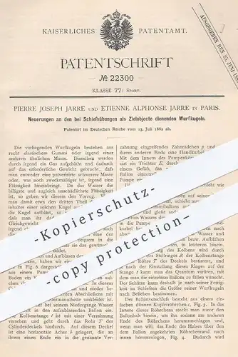 original Patent - Pierre Joseph & Etienne Alphonse Jarre , Paris , Frankreich , 1882 , Wurfkugeln zum Schießen | Sport