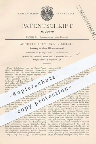 original Patent - Auguste Bertling , Berlin , 1882 , Milchkochapparat | Milchkocher , Milch - Kocher , Kochtopf , Kochen