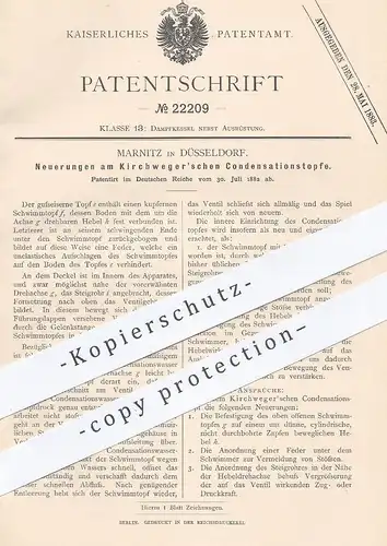 original Patent - Marnitz , Düsseldorf , 1882 , Kondensationstopf | Kondensation | Dampfkessel | Kirchweger !!!