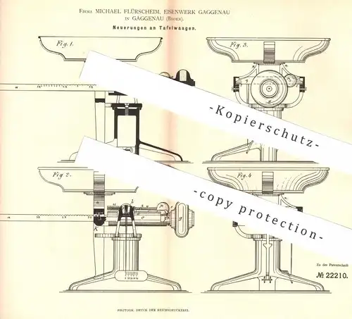 original Patent -Michael Flürscheim , Eisenwerk Gaggenau  1882 , Tafelwaage | Tafelwaagen | Waage , Waagen , Waagebalken