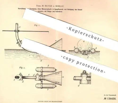 original Patent - M. Bloch , Breslau , 1901 , Erzeugung von Wasserumlauf im Dampfkessel | Dampfmaschine , Kessel !!!