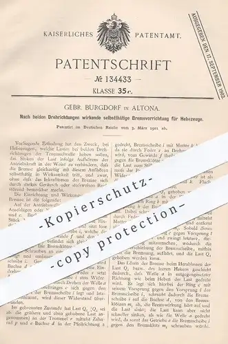 original Patent - Gebr. Burgdorf , Hamburg / Altona , 1901 , selbsttätige Bremse für Hebezeuge | Aufzug | Bremsen !!