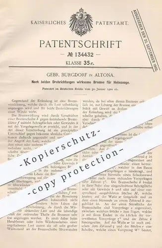 original Patent - Gebr. Burgdorf , Hamburg / Altona , 1900 , Bremse für Hebezeuge | Aufzug , Fahrstuhl , Bremsen !!
