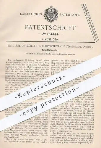 original Patent - Emil Julius Möller , Maryborough , Queensland Australien , 1900 , Notenblattwender | Notenblatt  Musik