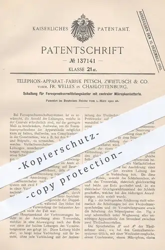 original Patent - Telephon Apparat Fabrik Petsch , Zwietusch & Co. | Fr. Welles , Berlin , 1902 , Fernsprecher , Strom