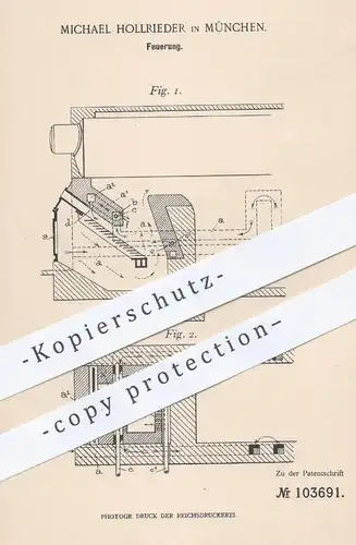 original Patent - Michael Hollrieder , München , 1897 , Feuerung | Heizung , Ofen , Öfen , Ofenbauer , Schlacke !!