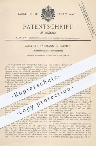 original Patent - Walther Kamman , Barmen , 1898 , Zusammenlegbare Fahrradlaterne | Fahrrad - Laterne | Lampe !!!