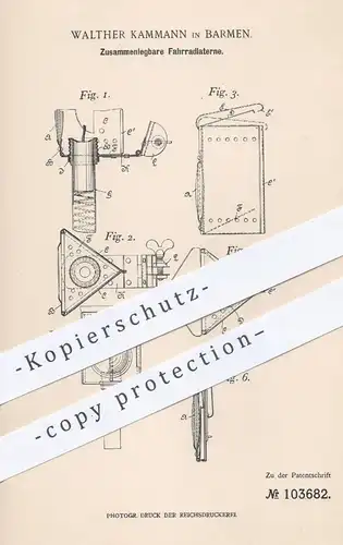 original Patent - Walther Kamman , Barmen , 1898 , Zusammenlegbare Fahrradlaterne | Fahrrad - Laterne | Lampe !!!