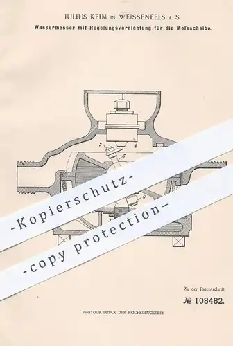 original Patent - Julius Keim Weissenfeld , 1898 , Wassermesser mit Regelung für die Messscheibe | Thomson | Zählwerk !!
