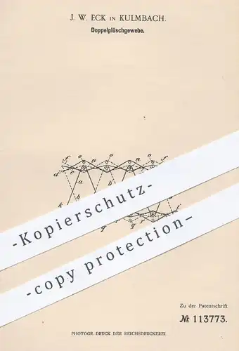 original Patent - J. W. Eck , Kulmbach , 1899 , Doppelplüschgewebe | Plüsch , Flor , Gewebe , Stoff , Webstuhl , Weben