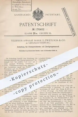 original Patent - Telephon Apparat Fabrik E. Zwietusch & Co. , Berlin , 1904 , Schaltung für Fernsprecher | Telefon !!