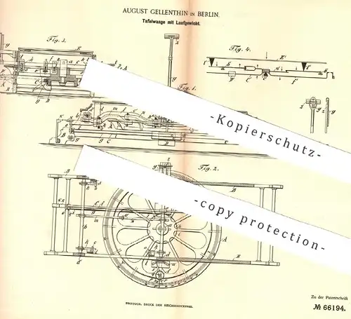 original Patent - August Gellenthin , Berlin , 1891 , Tafelwaage mit Laufgewicht | Waage , Waagen , Wiegen , Gewicht !!