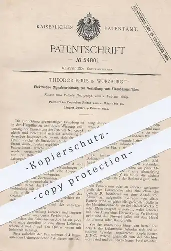 original Patent - Theodor Perls , Würzburg , 1890 , Elektrisches Signal für Eisenbahnen | Eisenbahn , Alarm , Signale !!
