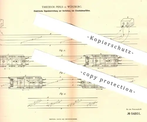original Patent - Theodor Perls , Würzburg , 1890 , Elektrisches Signal für Eisenbahnen | Eisenbahn , Alarm , Signale !!