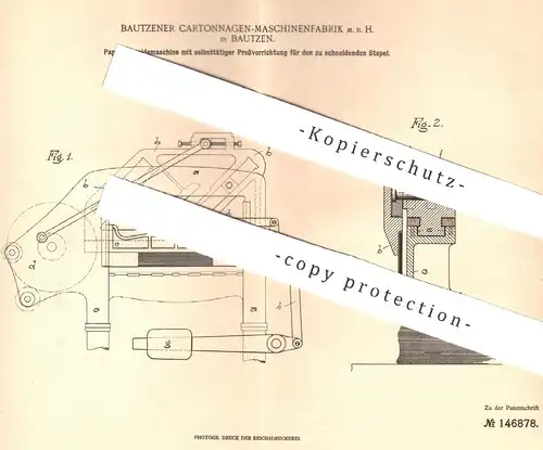 original Patent - Cartonnagen Maschinenfabrik mbH Bautzen , 1903 , Papierschneidemaschine | Papier , Karton , Kartonage