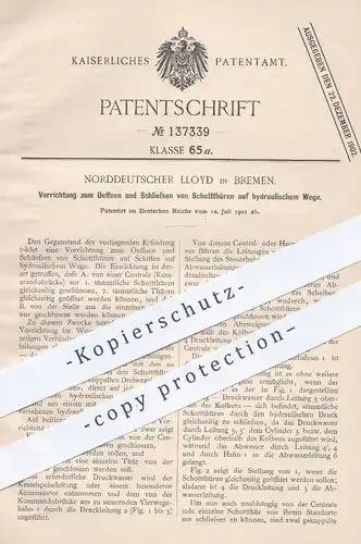 original Patent - Norddeutscher Lloyd , Bremen , 1901 , Öffnen u. Schließen von Schotttüren per Hydraulik | Tür , Türen