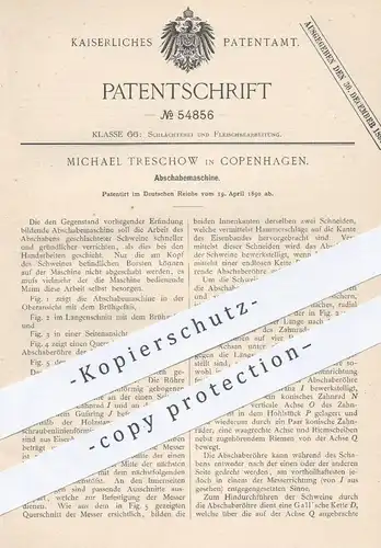 original Patent - Michael Treschow , Kopenhagen , 1890 , Abschabemaschine | Fleisch , Fleischer , Schlachter , Tierzucht