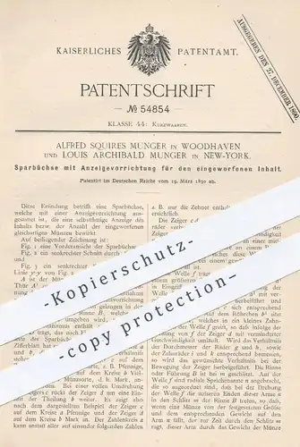 original Patent - Alfred Squires Munger , Woodhaven | Louis Archibald Munger , New York , 1890 , Sparbüchse , Spardose !