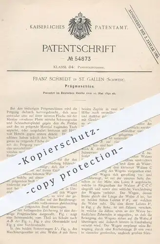 original Patent - Franz Schmidt , St. Gallen , Schweiz , 1890 , Prägmaschine | Papier , Papierfabrik , Druckerei , Druck