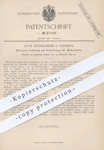 original Patent - Louis Tuchscherer , Chemnitz , 1885 , Stellvorrichtung am Schaftzug für Webstuhl | Weben , Weber !!