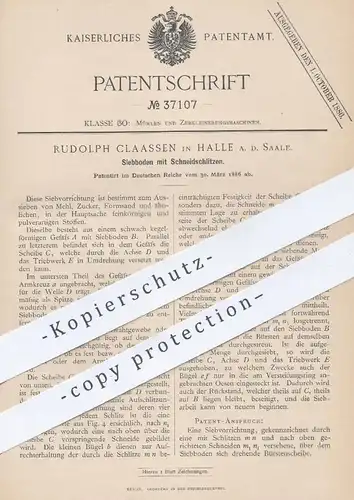 original Patent - Rudolph Claassen , Halle / Saale , 1886 , Siebboden mit Schneidschlitzen | Sieb , Mühle , Mühlen !!