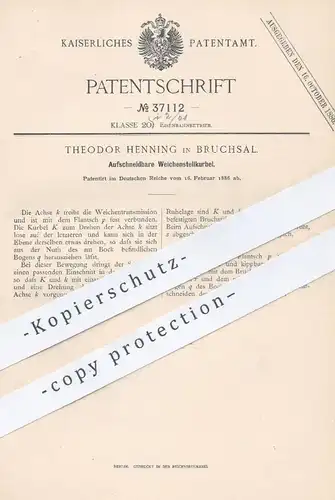original Patent - Theodor Henning , Bruchsal , 1886 , Aufschneidbare Weichenstellkurbel | Weichen , Eisenbahn !!!