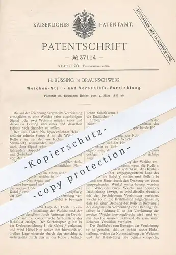 original Patent - H. Büssing , Braunschweig , 1886 , Vorrichtung zum Stellen u. Verschließen von Weichen | Eisenbahn !!