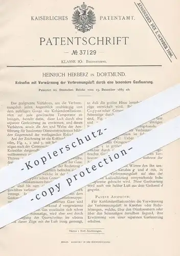 original Patent - Heinrich Herberz , Dortmund , 1885 , Koksofen mit Vorwärmung der Verbrennungsluft | Gas , Ofen , Öfen