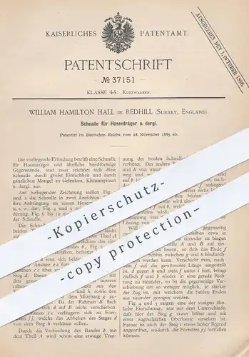 original Patent - William Hamilton Hall , Redhill , Surrey England  1885 , Schnalle für Hosenträger , Gürtel | Schneider