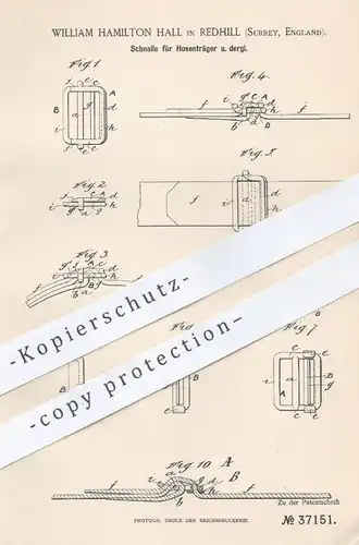 original Patent - William Hamilton Hall , Redhill , Surrey England  1885 , Schnalle für Hosenträger , Gürtel | Schneider