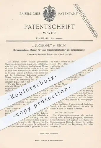 original Patent - J. Luckhardt , Berlin , 1886 , Messer für Zigarrenabschneider | Zigarren , Tabak , Rauchen , Klinge