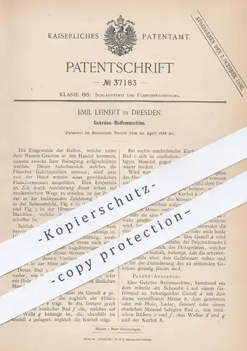 original Patent - Emil Leinert / Dresden , 1886 , Gekröse - Reissmaschine | Kalb - Fleisch | Schlachter , Fleischer !!!
