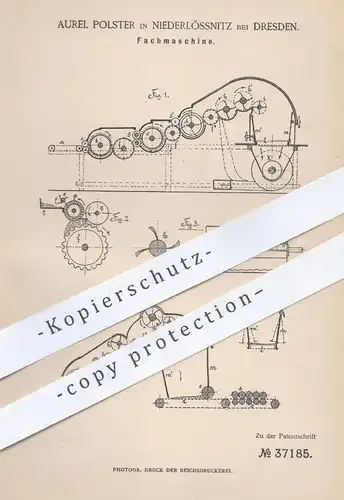 original Patent - Aurel Polster , Dresden / Niederlössnitz , 1885 , Fachmaschine | Filz , Wolle , Faser , Hut , Modist