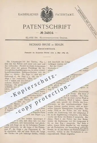 original Patent - Richard Bruse , Berlin , 1885 , Ausziehtisch | Tisch , Tische , Möbel , Tischler , Möbelbauer !!!