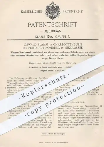 original Patent - Oswald Flamm , Berlin / Charlottenburg | Friedrich Romberg , Nikolassee , 1904 , Wasserröhrenkessel !!