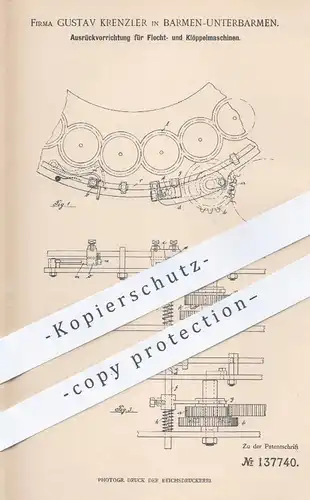 original Patent - Gustav Krenzler , Barmen / Unterbarmen , 1902 , Ausrückvorrichtung für Flechtmaschine , Klöpplmaschine