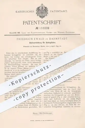 original Patent - Friedrich Ewald , Darmstadt , 1899 , Stellvorrichtung für Schlagfalle | Tier - Falle , Jäger , Förster