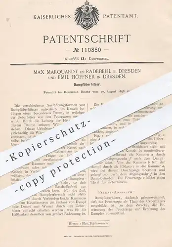 original Patent - Max Marquardt , Radebeul / Emil Höffner , Dresden , 1898 , Dampfüberhitzer | Dampfkessel , Kessel !!!
