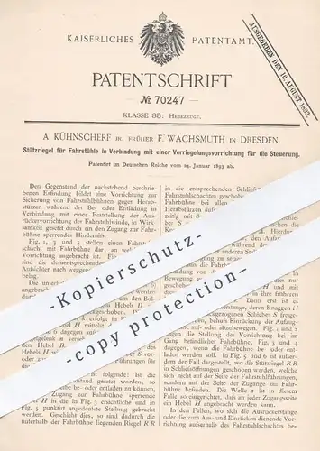 original Patent - A. Kühnscherf / F. Wachsmuth , Dresden  1893 , Stützriegel für Fahrstühle | Fahrstuhl , Aufzug , Winde