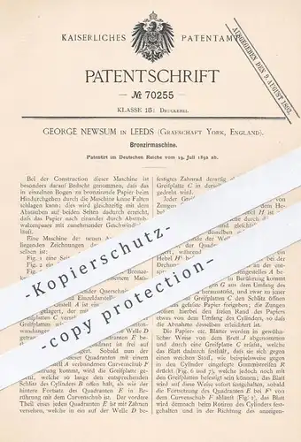 original Patent - George Newsum , Leeds , York England 1892 , Bronziermaschine | Bronze , Bronzieren , Druck , Druckerei