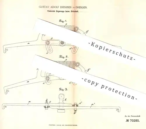 original Patent - Gustav Adolf Diessner , Dresden , 1892 , Federnde Zugwaage , Ortscheit | Waage , Zuglast , Wagenbau !!
