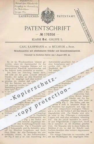 original Patent - Carl Kampmann , Mülheim / Ruhr , 1905 , Waschmaschine | Waschmaschinen , Waschen , Wäsche !!