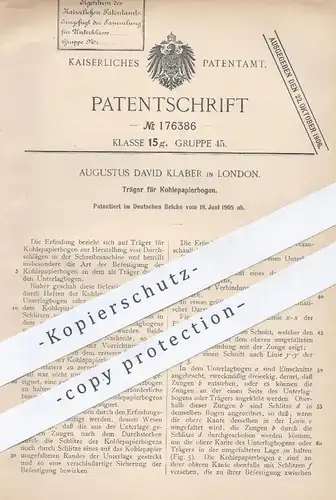 original Patent - Augustus David Klaber , London , 1905 , Träger für Kohlepapierbogen | Schreibmaschine , Papier , Kopie