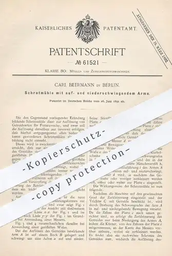 original Patent - Carl Beermann , Berlin , 1891 , Schrotmühle mit schwingendem Arm | Schrot - Mühle , Mühlen , Müller !!