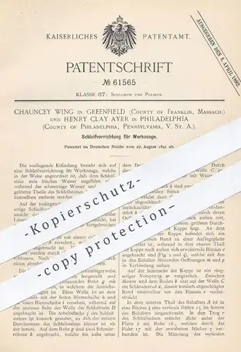 original Patent - Chauncey Wing , Greenfield  Franklin | Henry Clay Ayer , Philadelphia USA , 1891 , Werkzeuge schleifen